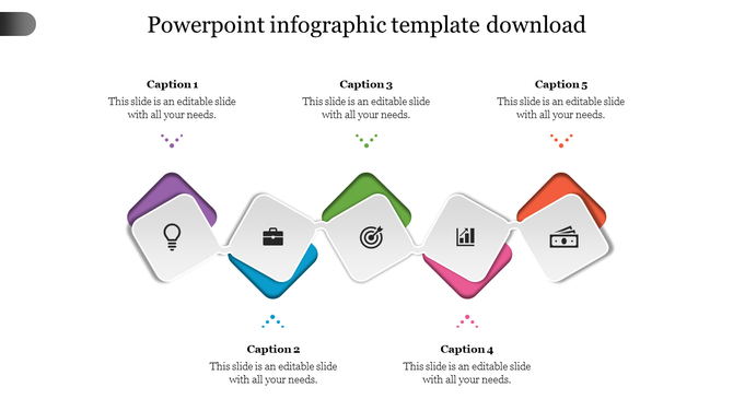 Infographic template with five sections, each featuring icons for the light bulb, briefcase, target, bar chart, and money.