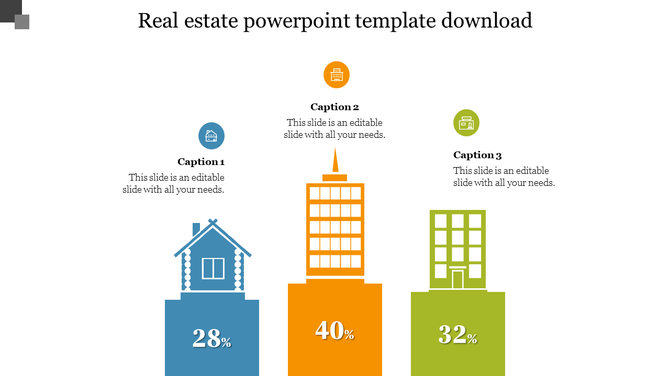 Real estate infographic showing percentage values on color-coded blocks, with caption areas above each property type.
