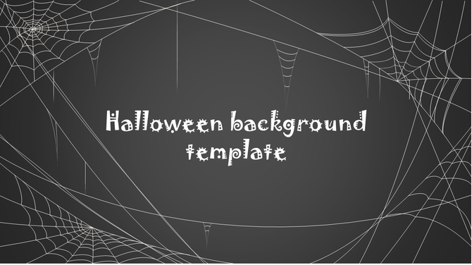 Dark Halloween background with intricate spiderwebs in corners and a spooky font in the center on a gradient black backdrop. 