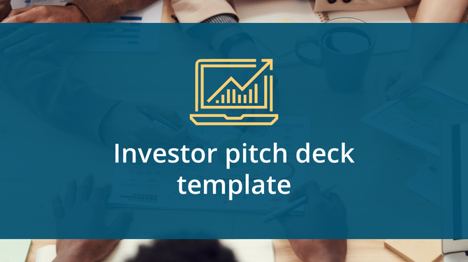 Investor pitch deck slide showcasing a modern design with an upward trend graph on a teal backdrop.