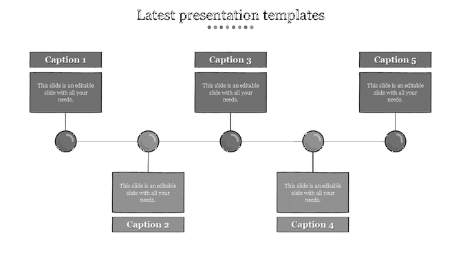 Custom PowerPoint slide featuring a grey hierarchical diagram with five connected captions for structured content.