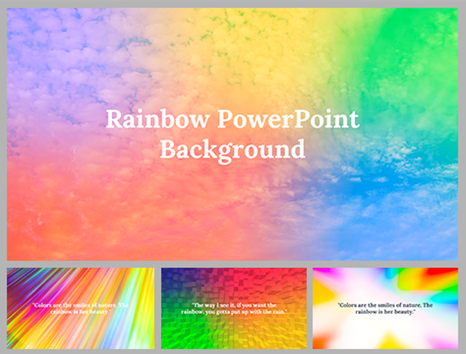 Rainbow themed slide deck featuring textured background and colorful gradient designs with quotes.