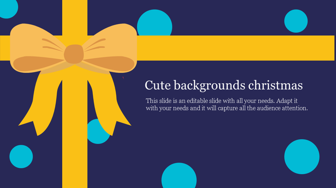 Christmas themed background showing a yellow ribbon and bow over a navy slide with blue circles and text area on the right.