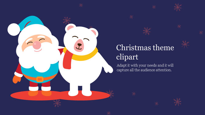 Cute illustration of Santa and a polar bear with snowflakes in the background, perfect for a Christmas theme.