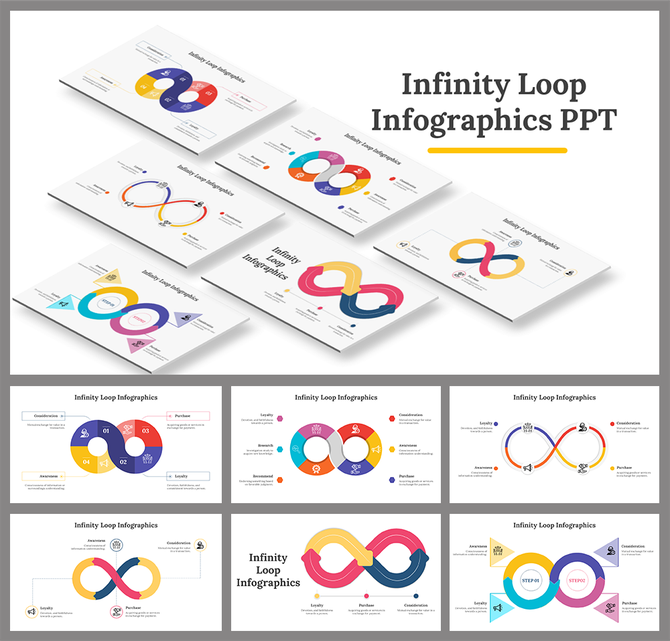 Collection of Infinity Loop infographic slides showcasing interconnected loops for various data visualizations.