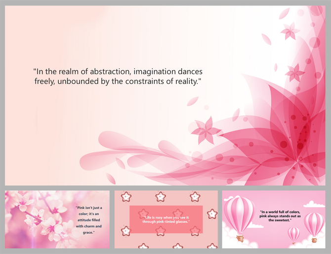 Elegant PowerPoint background slides with soft pink floral designs and inspiring quotes in the center and bottom sections.