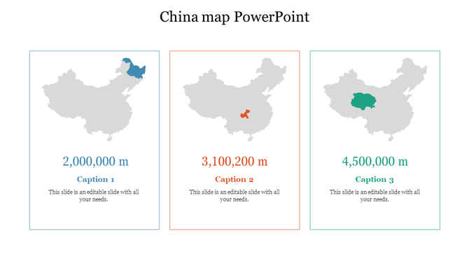 China map infographic with three highlighted regions in blue, orange, and green, in separate boxes, displaying data.