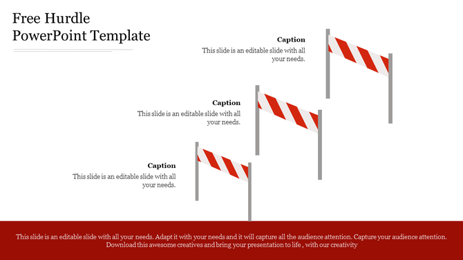 Hurdle themed slide featuring three hurdles with space for captions.