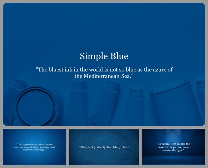 A blue background featuring various blue objects at the bottom and a central quote in white text.