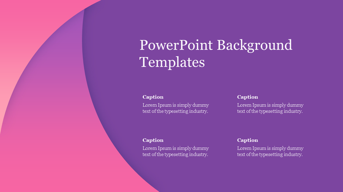 Colorful background  slide featuring pink and violet curves with centered title and evenly spaced text sections.