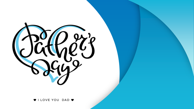 A festive Father's Day PowerPoint slide with a heartfelt message inside a heart and colorful blue accents.