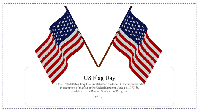 Two crossed U.S. flags above a text box with placeholder content about U.S. flag day in a white background.