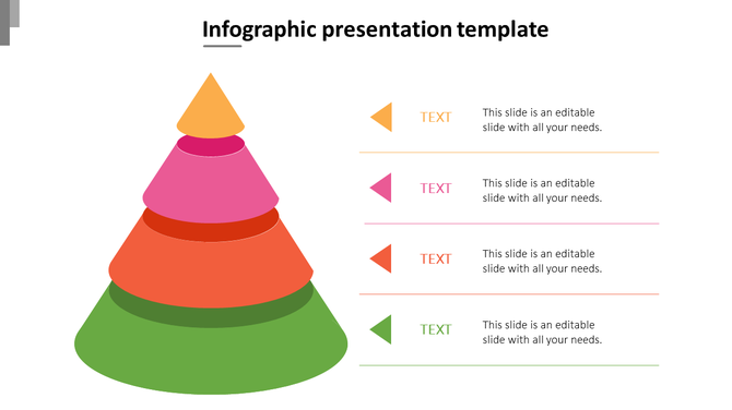 Infographic template with a multicolored pyramid, each segment labeled with editable text fields on the right.