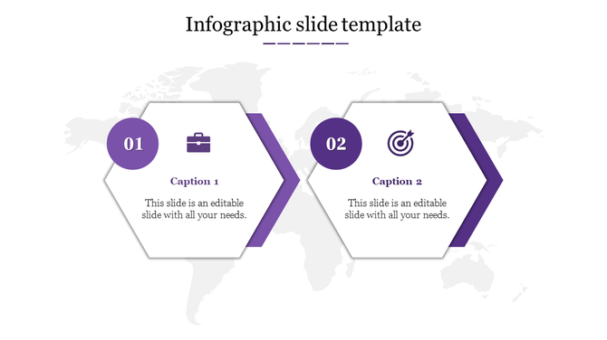 Infographic PPT slide with two hexagonal icons, one representing a briefcase and the other representing a target.