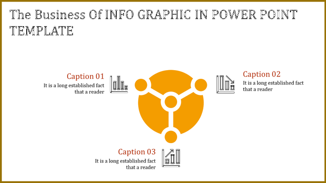Infographic PPT template featuring a central icon surrounded by three labeled sections, each with a bar graph symbol.