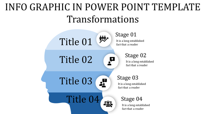 Infographic PowerPoint template with stages of transformation and icons representing different concepts.