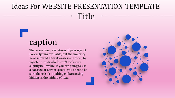 Website presentation template with a pink background, title, and a graphic of connected blue circles. 