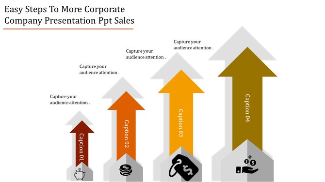 Four multicolored arrows in red, orange, yellow, and brown pointing upward, each with icons at the base.