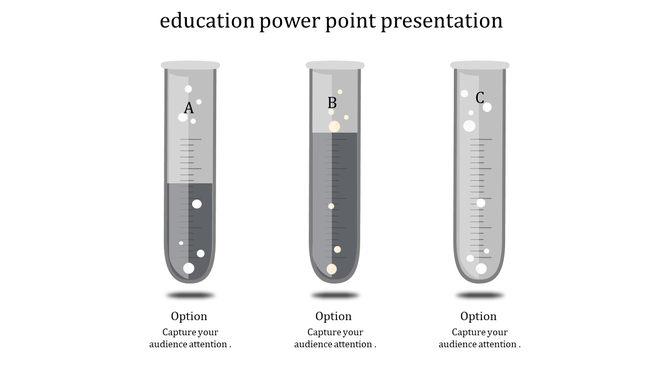 Educational infographic with three test tubes in grayscale, labeled A, B, and C, containing liquid at varying levels.
