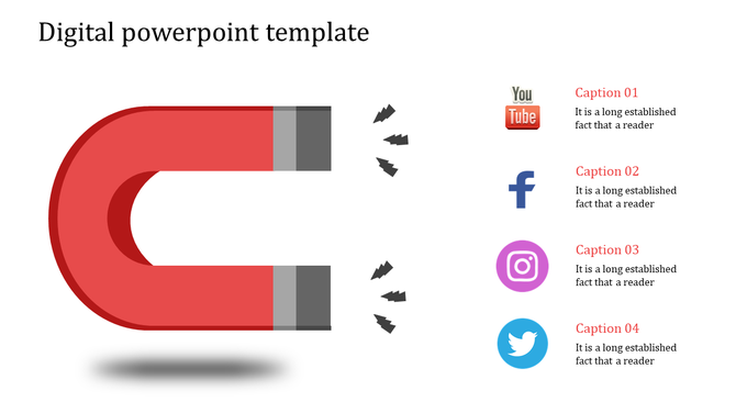 Illustration of a red and gray magnet with four icons representing popular social platforms aligned vertically.