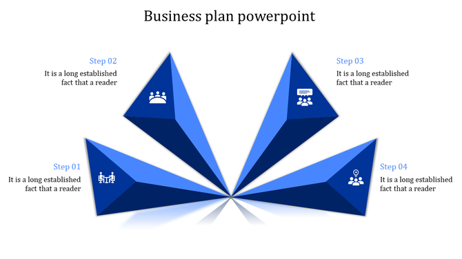 Four blue triangular wedges meeting at a central point, each containing a small business-related icon.
