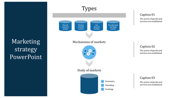 Structured blue slide featuring cylindrical shapes at the top and bottom, with a circular gear icon, in a vertical flow.