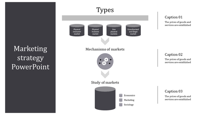 Gray themed slide with vertical flowchart layout, featuring cylinders, arrows, and a circular gear icon.