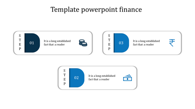 Financial template displaying three numbered steps in a structured layout, using blue tones and financial icons.