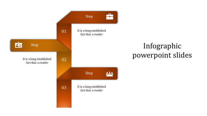Infographic PowerPoint slide featuring three steps with corresponding icons for each step.