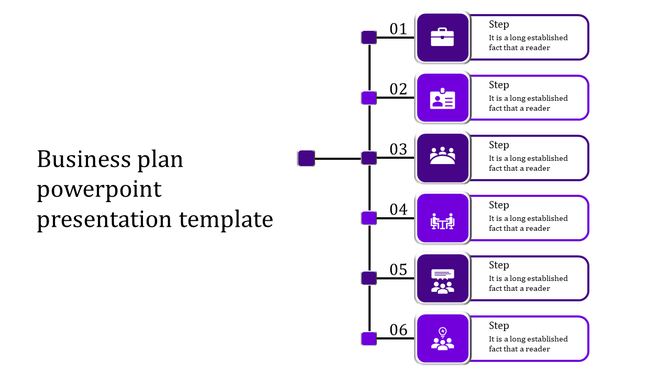 Minimalist workflow chart for business planning, showing six steps with icons and captions, visually representing a process.