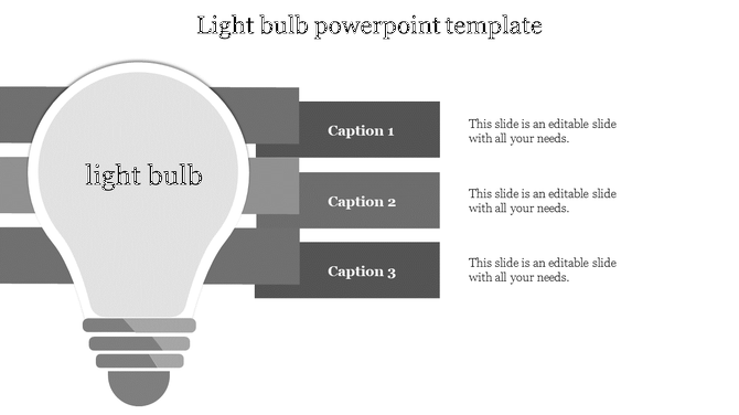 Black and white infographic featuring a light bulb shape and three grey horizontal caption bars extending right.