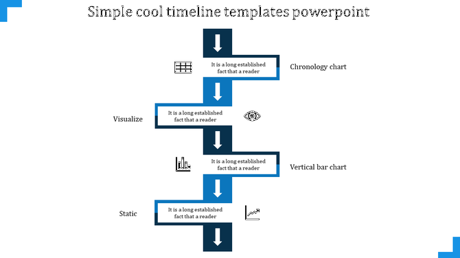 Blue and white timeline design with four directional arrows and black icons illustrating concepts.