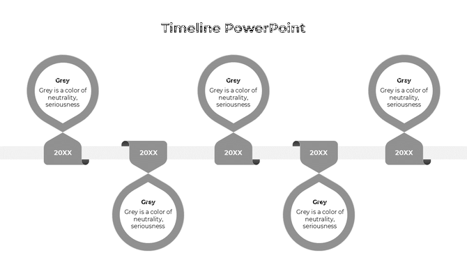 Orange hierarchical timeline with three levels, each linked to descriptive captions areas placed in a grey backdrop.