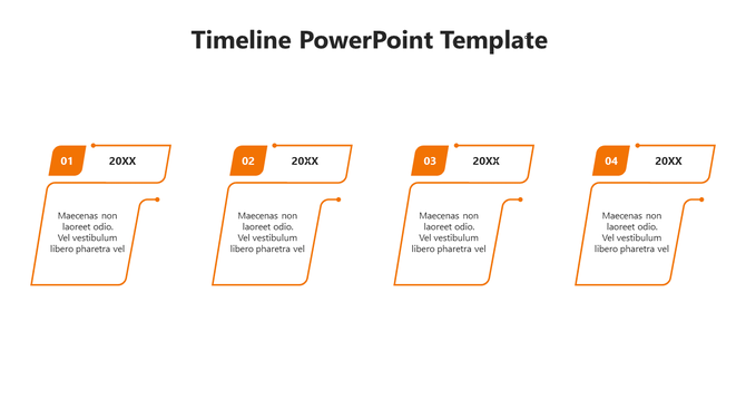Blue timeline template with four stages labeled from 01 to 04, with caption areas each connected to text boxes.