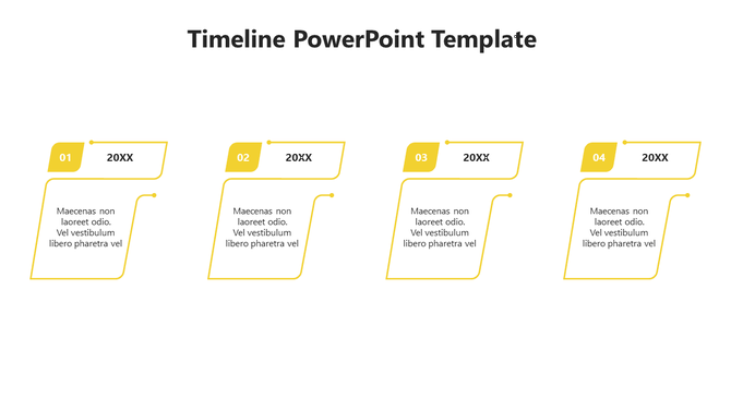 Orange timeline template with four stages labeled from 01 to 04, with caption areas each connected to text boxes.