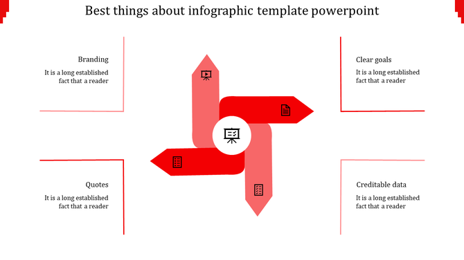 Four green arrows forming a pinwheel around a central circle, with document and chart icons on each arrow.