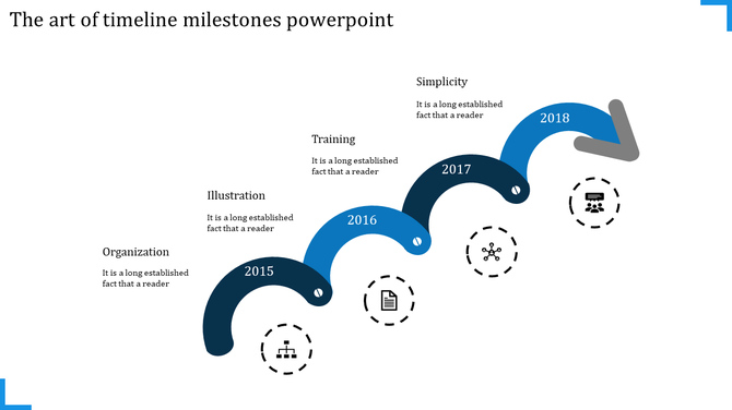 Grayscale horizontal timeline spanning 2016 to 2021, featuring square milestones, connected by a gray bar.