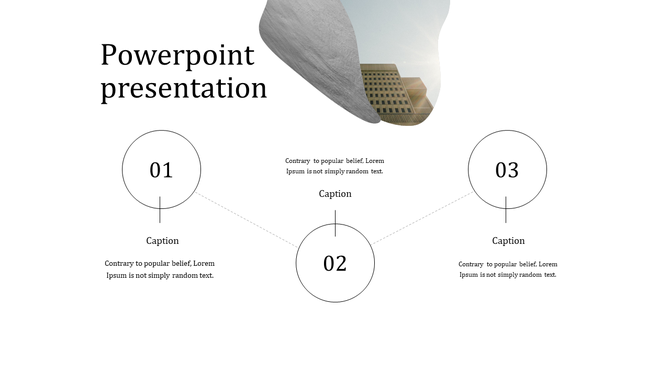 PowerPoint presentation template with numbered captions and abstract design elements around images.