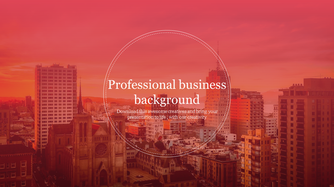 Professional business background slide with a red-tinted city view and centered text.