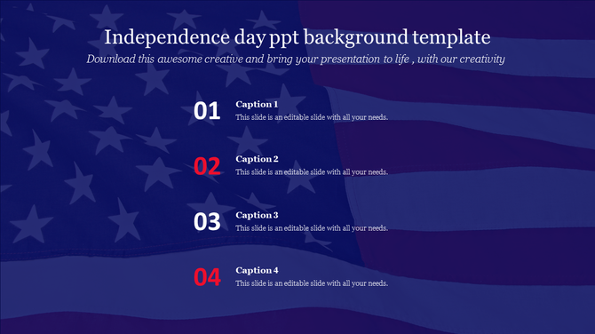 Patriotic presentation slide with a subtle U.S. flag background on a blue theme and placeholder text.