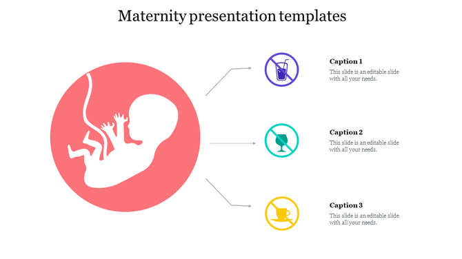 Maternity slide with illustrations highlighting safe choices for expectant mothers, such as avoiding certain drinks.