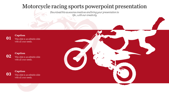 Silhouette of a motorbike rider performing a stunt on the right, with three numbered placeholder text areas.