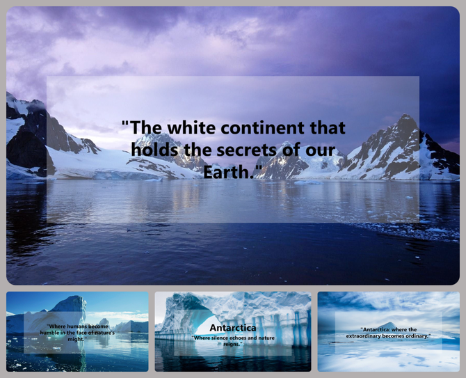 A pack of colorful antarctica backdrop slides featuring ice formations with a quote.