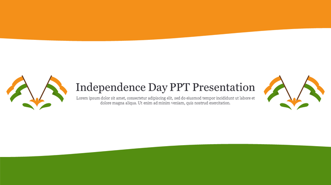 Wavy tricolor background with orange, white, and green stripes, featuring two crossed Indian flags and text in the center.