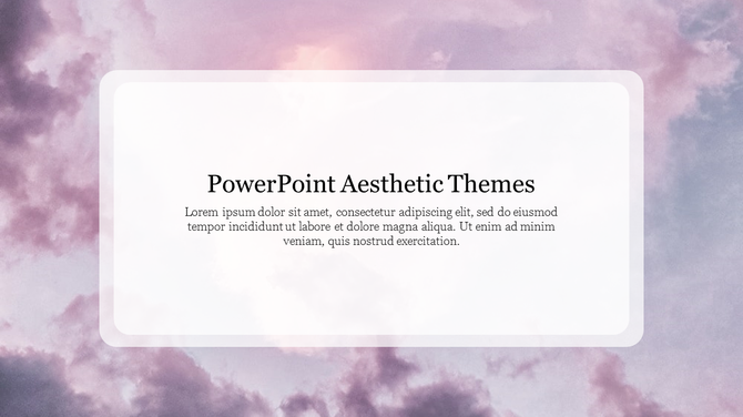Soft aesthetic slide with pink and purple sky, framed white content box in center, and serif font title.