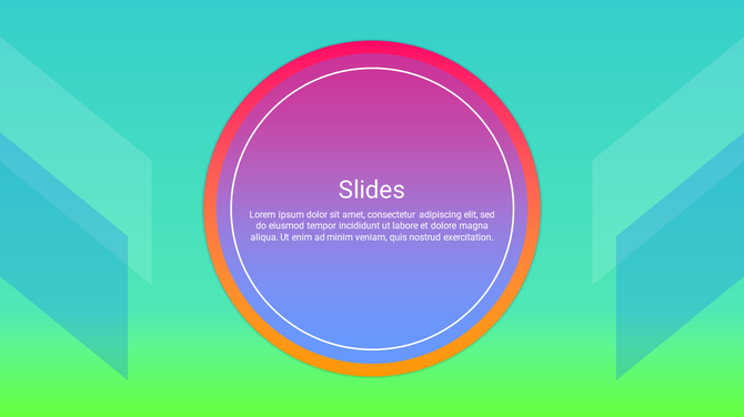 Colorful PowerPoint slide design with a circular gradient background and placeholder text.