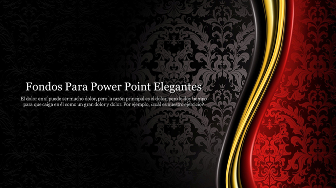 Regal PowerPoint slide with black floral designs against a red backdrop, highlighted by gold lines.