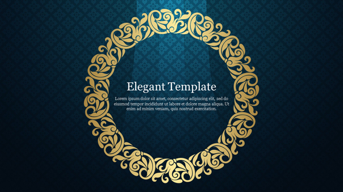 Elegant golden circular pattern on a dark teal background with placeholder text area in the center.