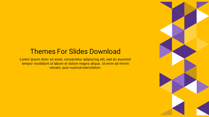 Yellow slide with black title text in the center and a right column of multicolored triangles in purple, gold, and white.