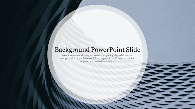 Slideshow PowerPoint slide with a modern abstract background featuring wavy patterns and a circular text area.